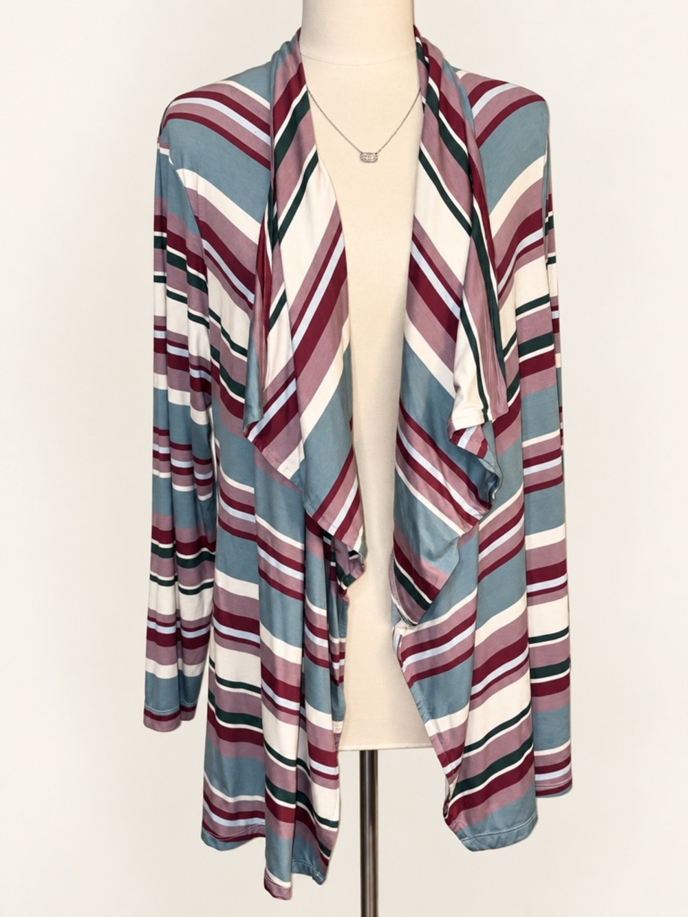 Maurices Striped Open-Front Knit Cardigan in Dusty Blue & Mauve NEW